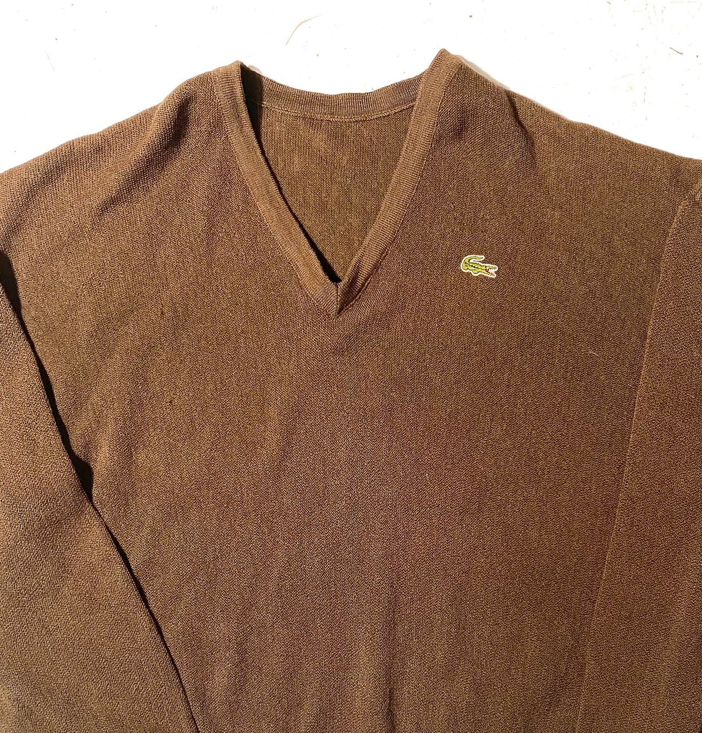 Lacoste V neck brown wool pullover, 1980s made in France mint condition