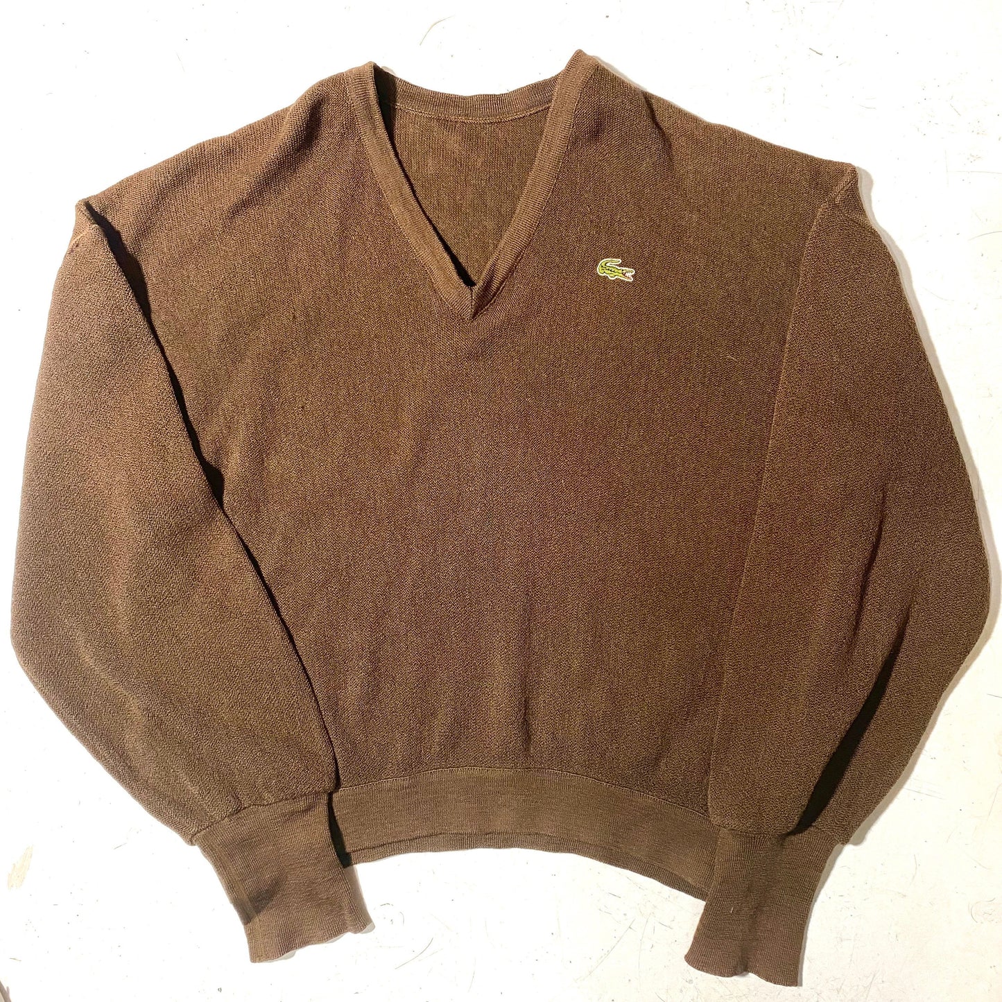Lacoste V neck brown wool pullover, 1980s made in France mint condition