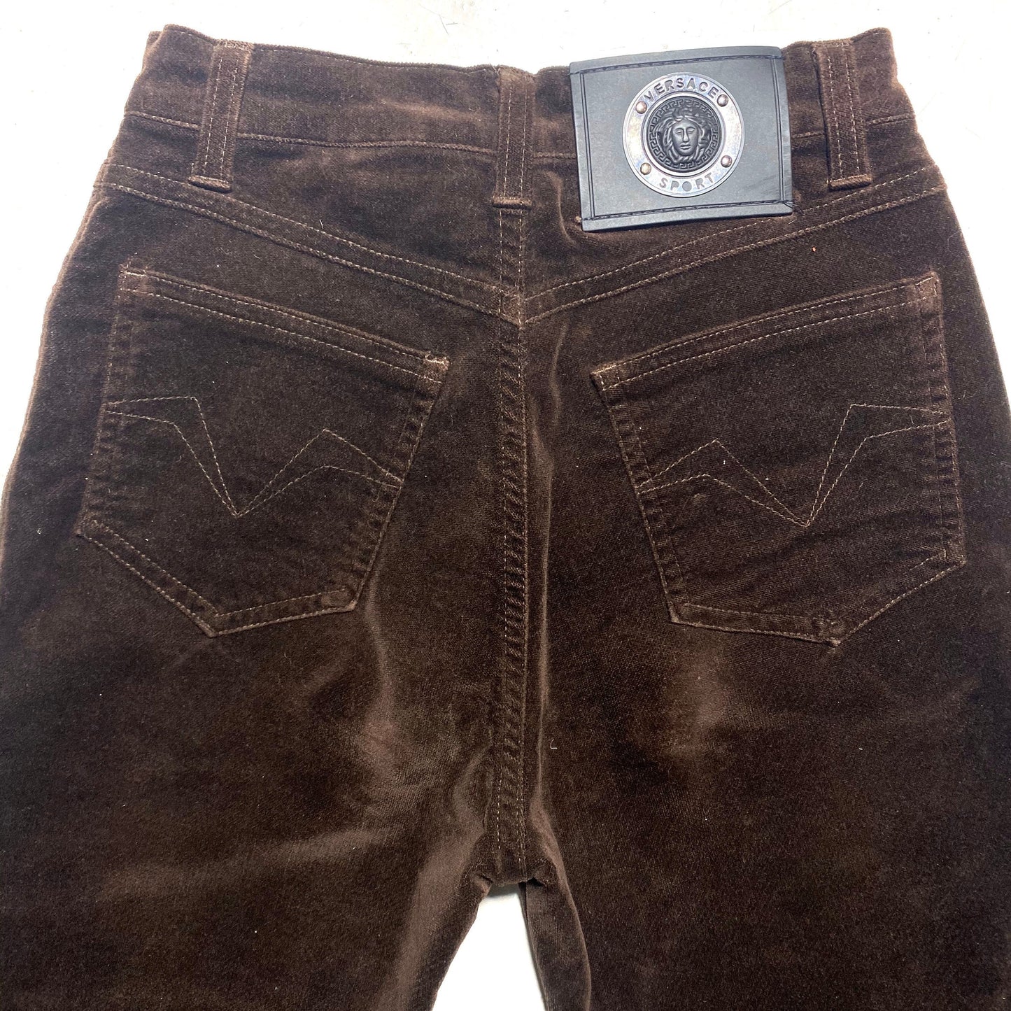 Versace sport brown velvet ladies trousers sz 25, great condition 90s Italy
