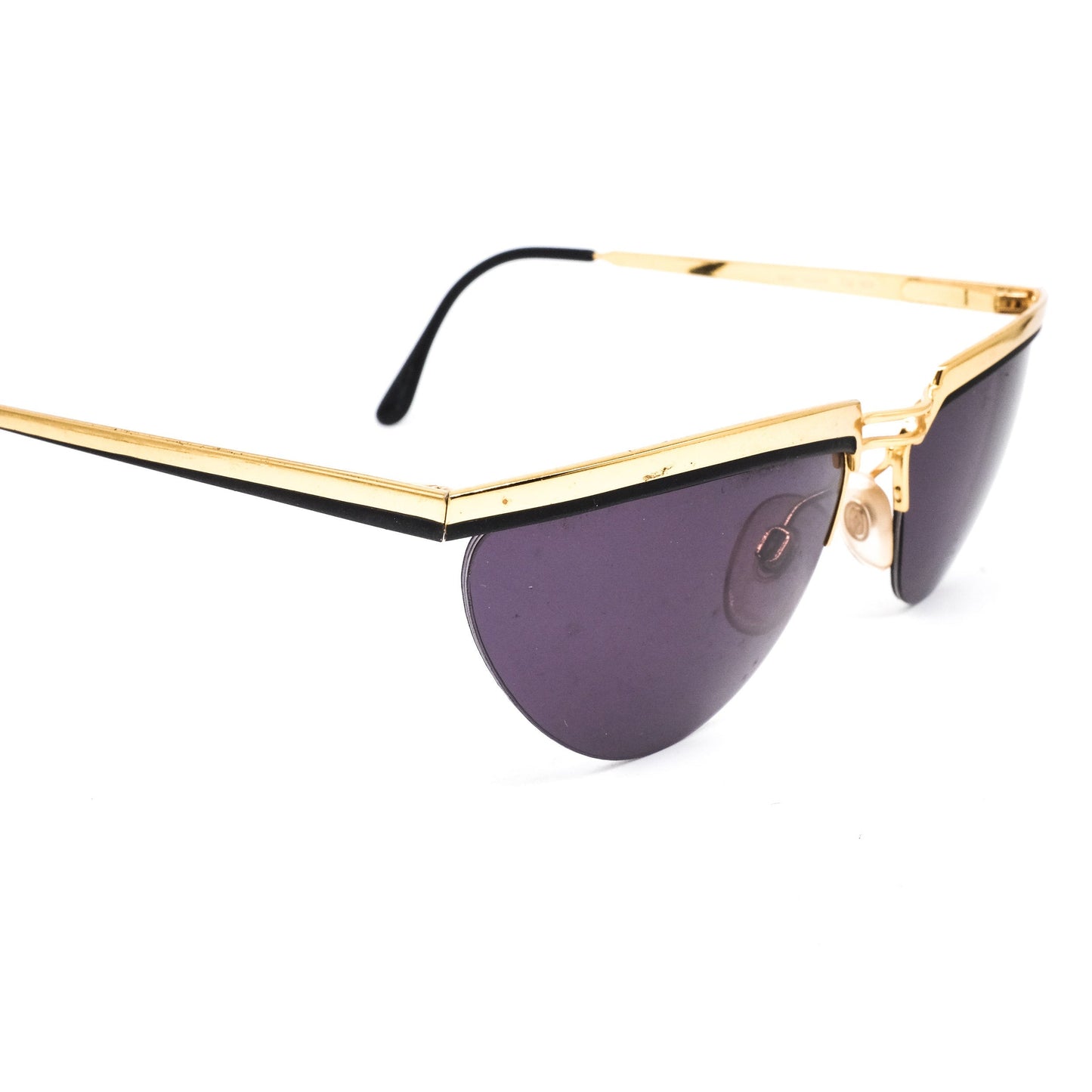 Vogart semi rimless cateye sunglasses built in golden metal, 1980s NOS Italy