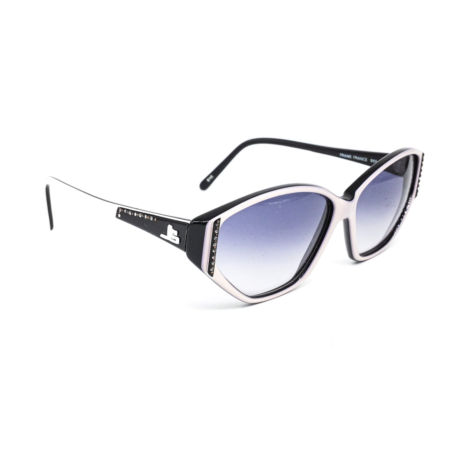 Jean-Louis Scherrer Paris cat eye sunglasses in black and white acetate enriched with rhinestones. 90s NOS France
