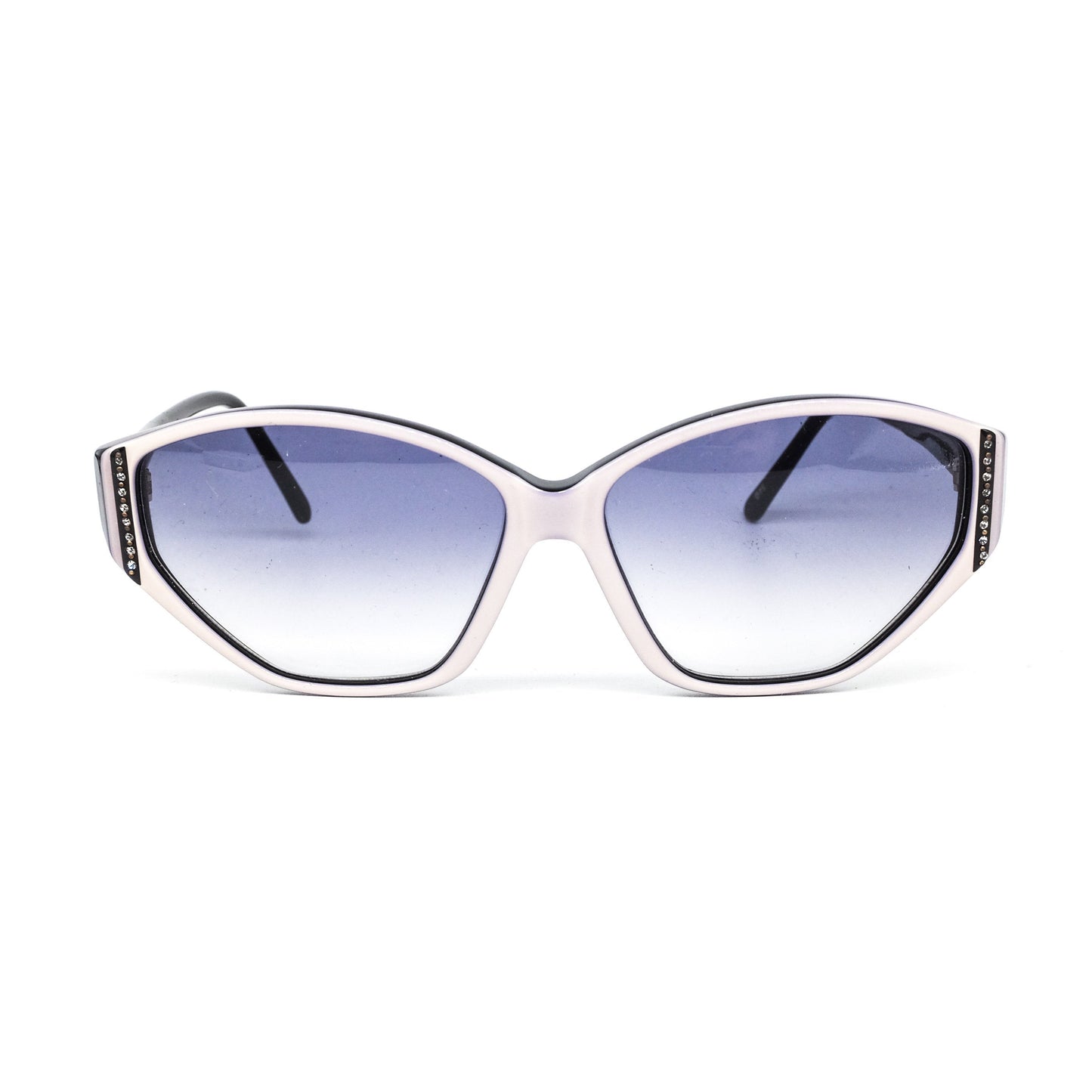 Jean-Louis Scherrer Paris cat eye sunglasses in black and white acetate enriched with rhinestones. 90s NOS France