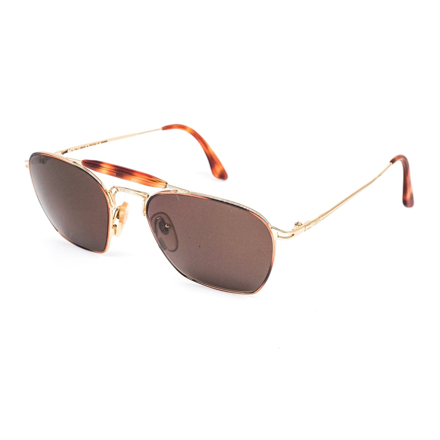 Look gold/brown tortoise cello aviator sunglasses with brown lenses, 1980s nos