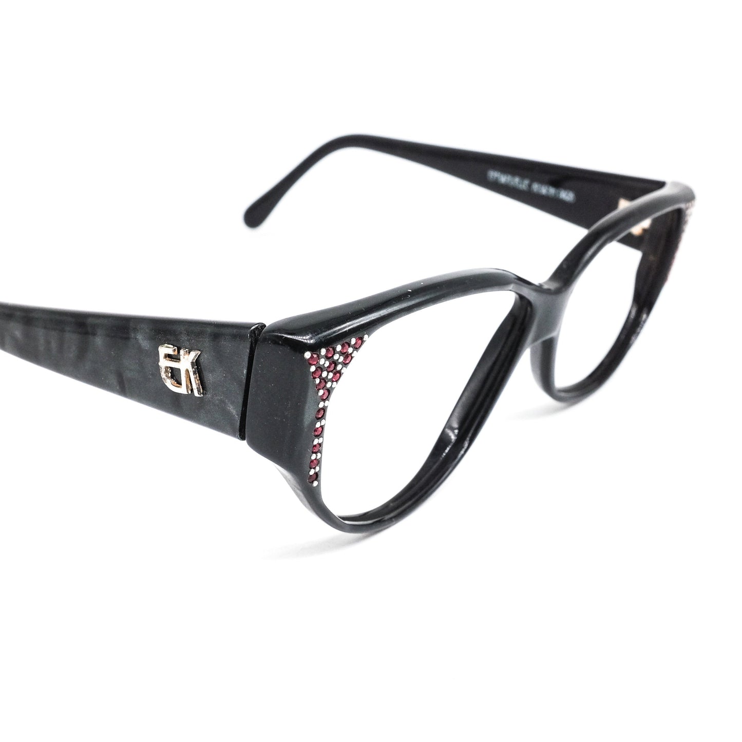Emmanuelle Khanh 15210 vintage artistic wayfarer eyeglasses frame in black cellulose acetate Made in France