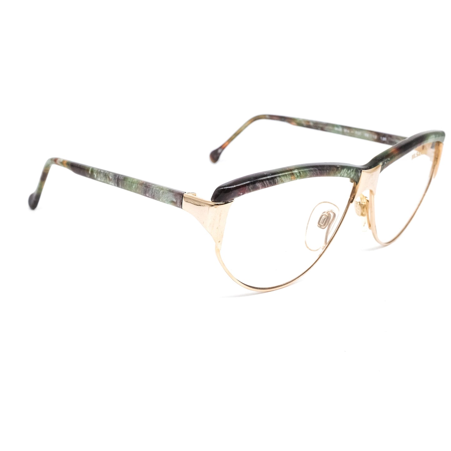 Jil Sander satin gold cateye eyeglasses frames with greenish tortoise browline and temples, Italy 80s NOS