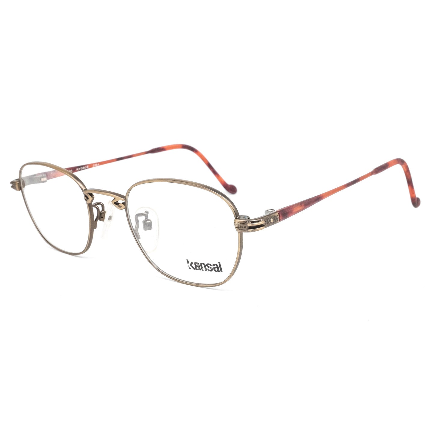 Kansai classical and nerdy square cable rim eyeglasses in gold and brown tortoise temples made in Japan, 1980s NOS
