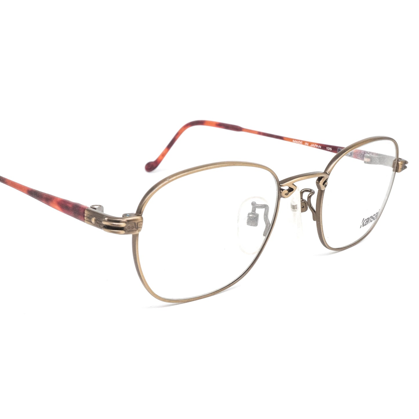 Kansai classical and nerdy square cable rim eyeglasses in gold and brown tortoise temples made in Japan, 1980s NOS