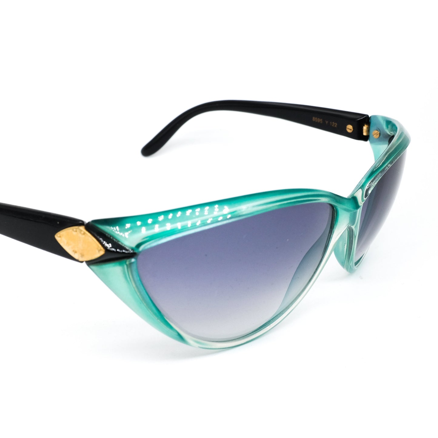 YSL Saint Laurent 8595 Y 122 light blue acetate cateye sunglasses with blue degrade lenses, 80s nos France
