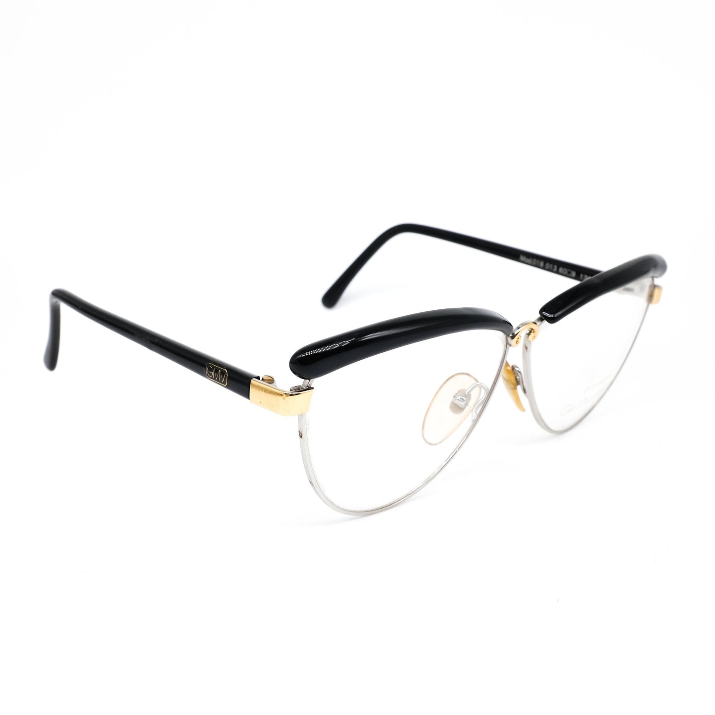 Gian Marco Venturi 018 013 silver metallic cateye eyeglasses with gold and black details, NOS 1990s Italy
