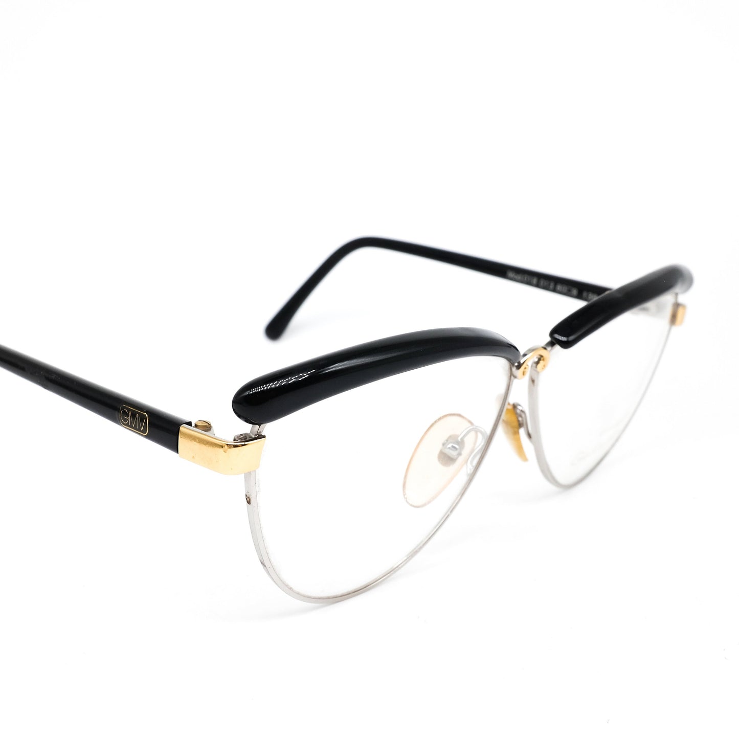 Gian Marco Venturi 018 013 silver metallic cateye eyeglasses with gold and black details, NOS 1990s Italy