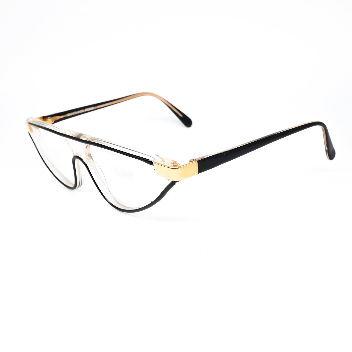 Gianfranco Ferrè GFF 36 shield style black rim eyeglasses frames, NOS 1990s made in Italy.