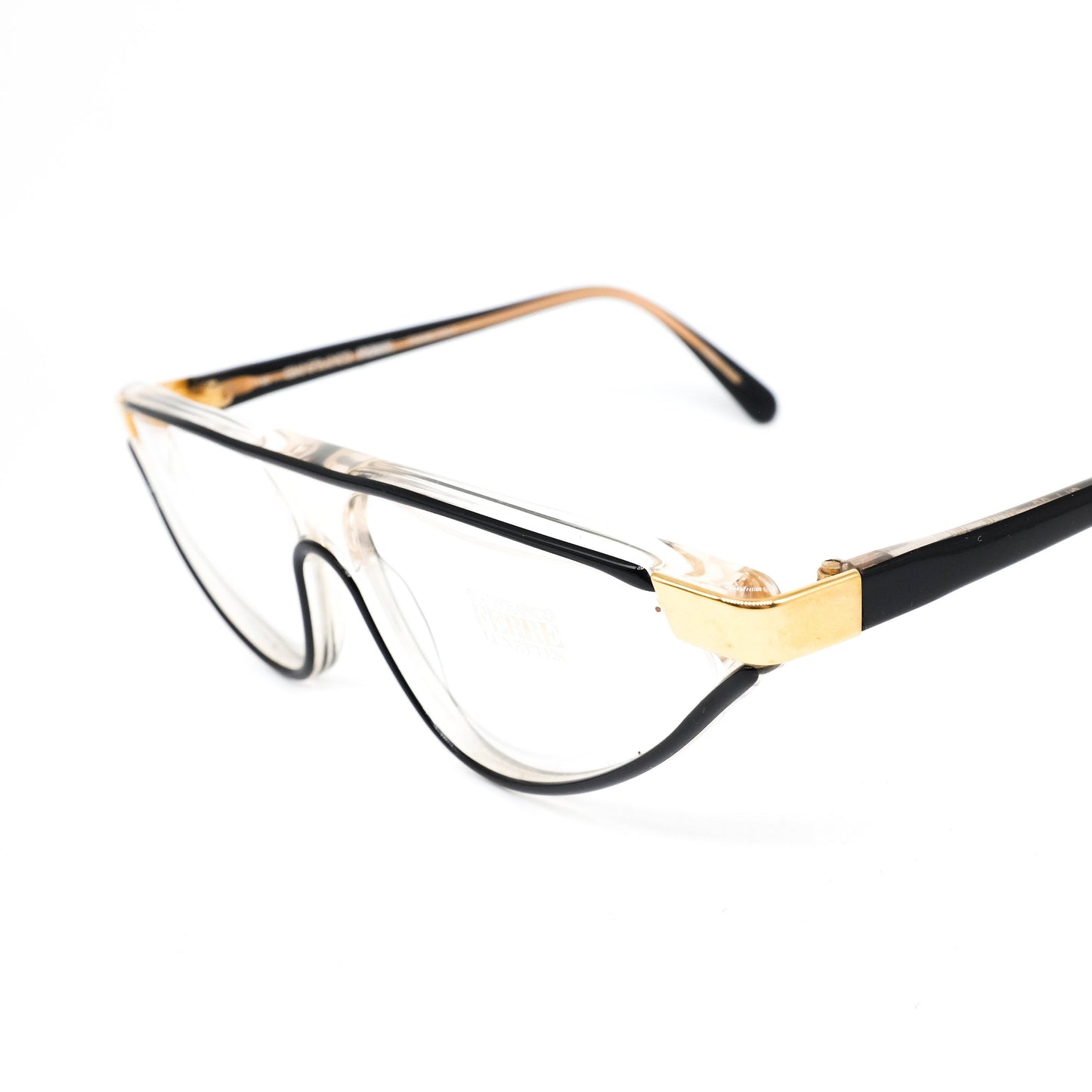 Gianfranco Ferrè GFF 36 shield style black rim eyeglasses frames, NOS 1990s made in Italy.