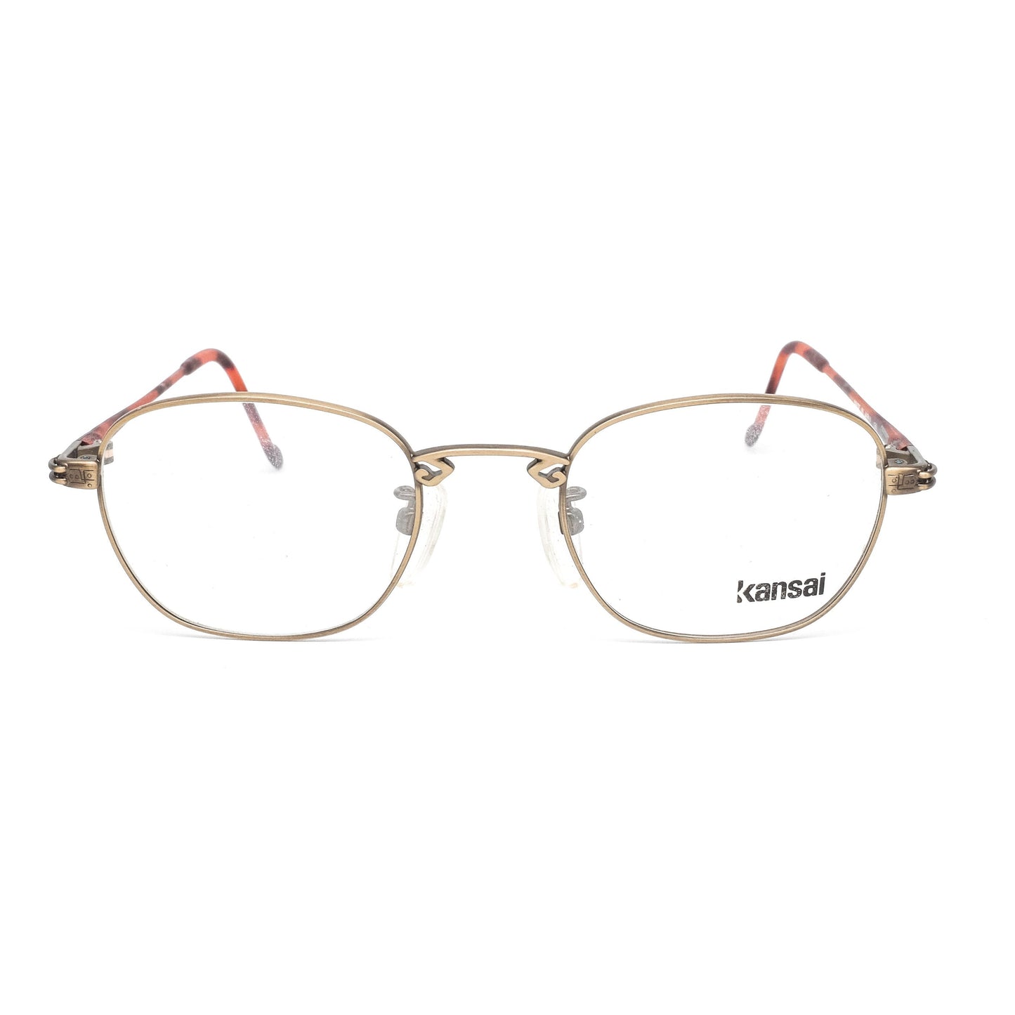 Kansai classical and nerdy square cable rim eyeglasses in gold and brown tortoise temples made in Japan, 1980s NOS