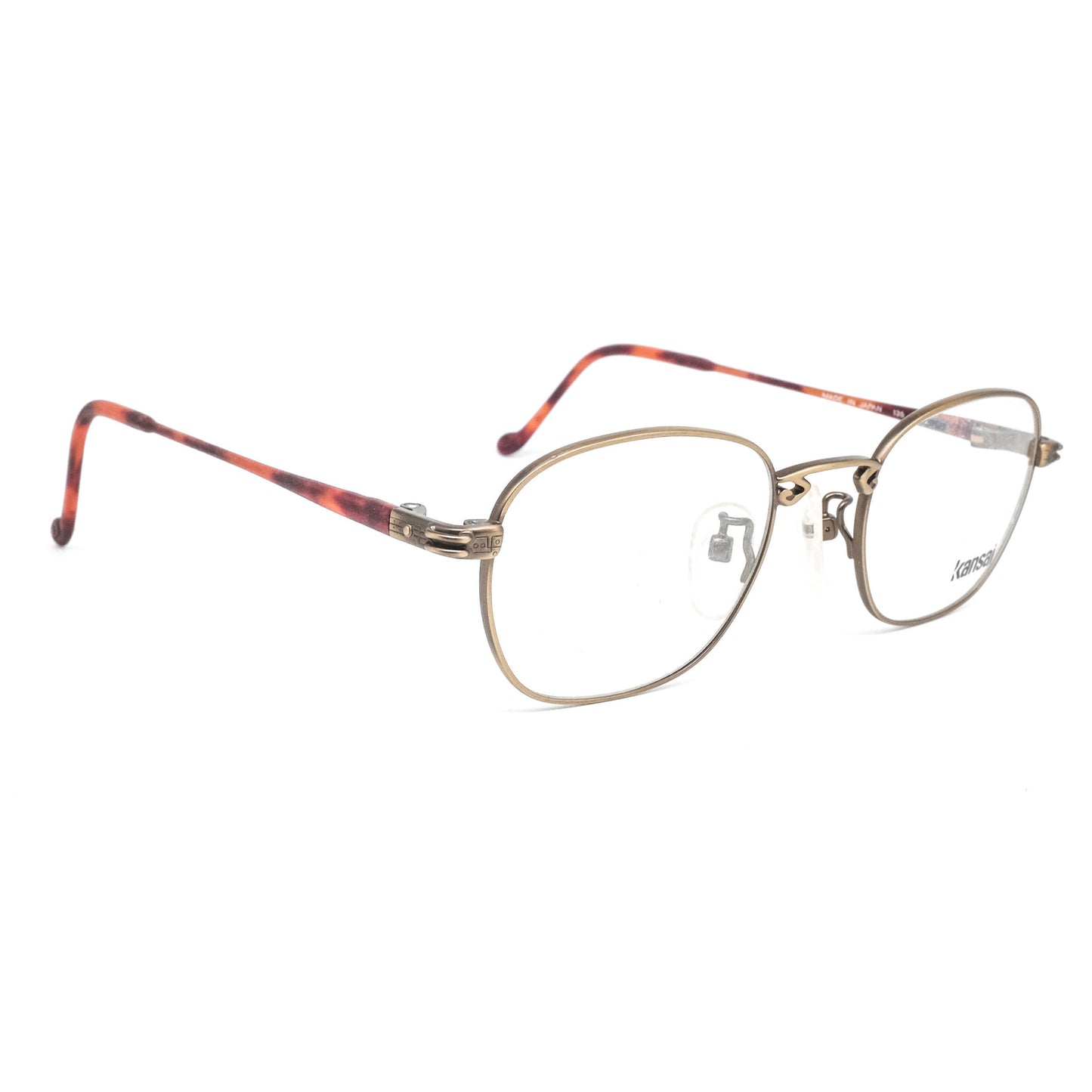 Kansai classical and nerdy square cable rim eyeglasses in gold and brown tortoise temples made in Japan, 1980s NOS