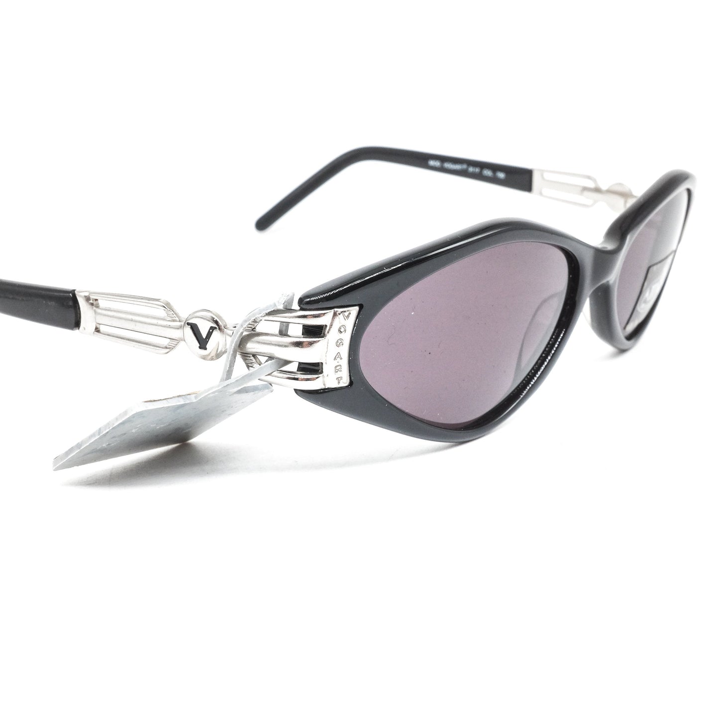 Vogart 3117 black silver cello oval sunglasses with pointing browline, 1980s NOS Italy
