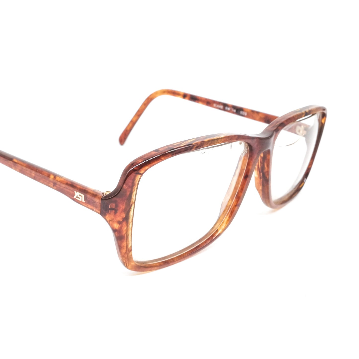 YSL Saint Laurent 025 brown cellulose acetate square eyeglasses frames, 1970s NOS France.