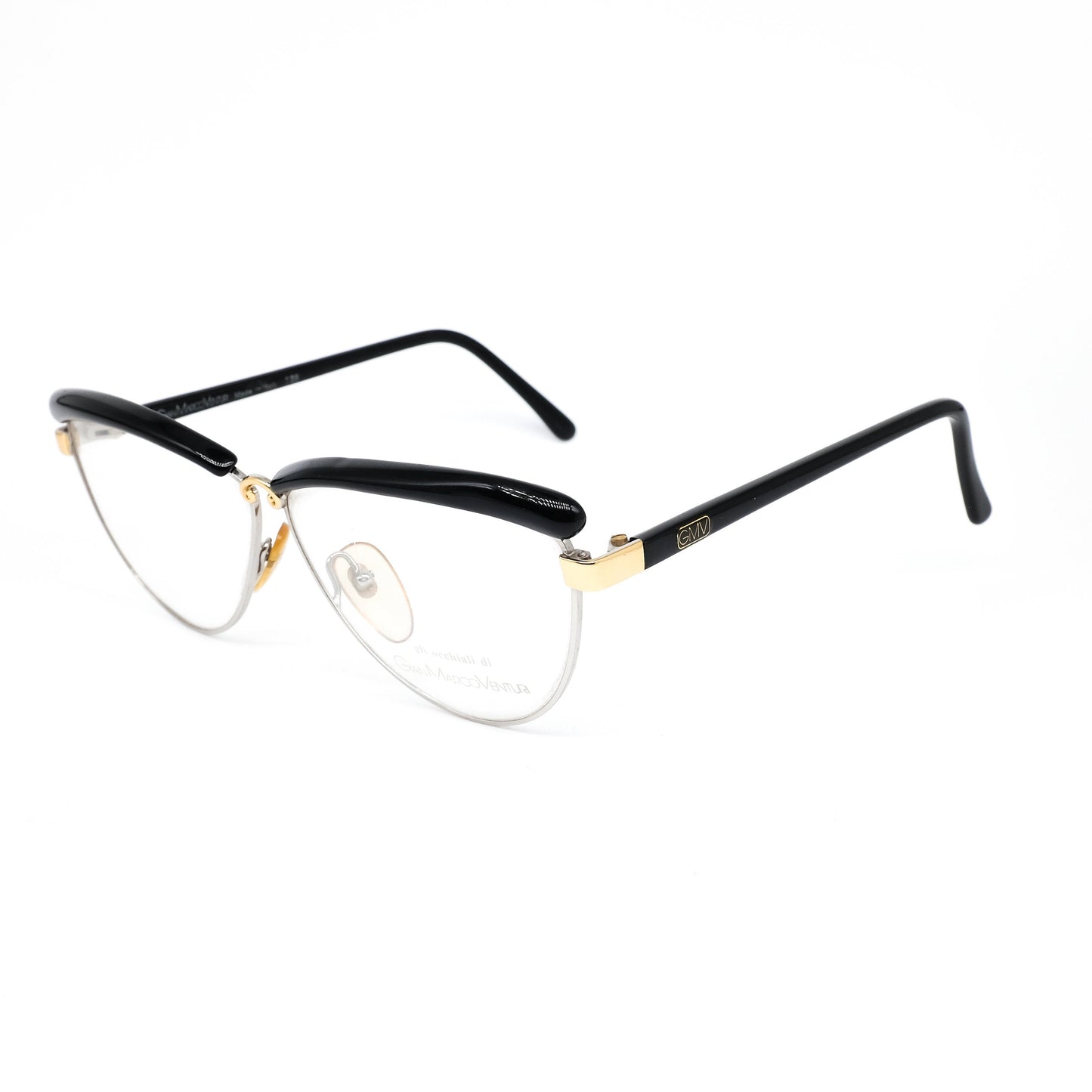 Gian Marco Venturi 018 013 silver metallic cateye eyeglasses with gold and black details, NOS 1990s Italy