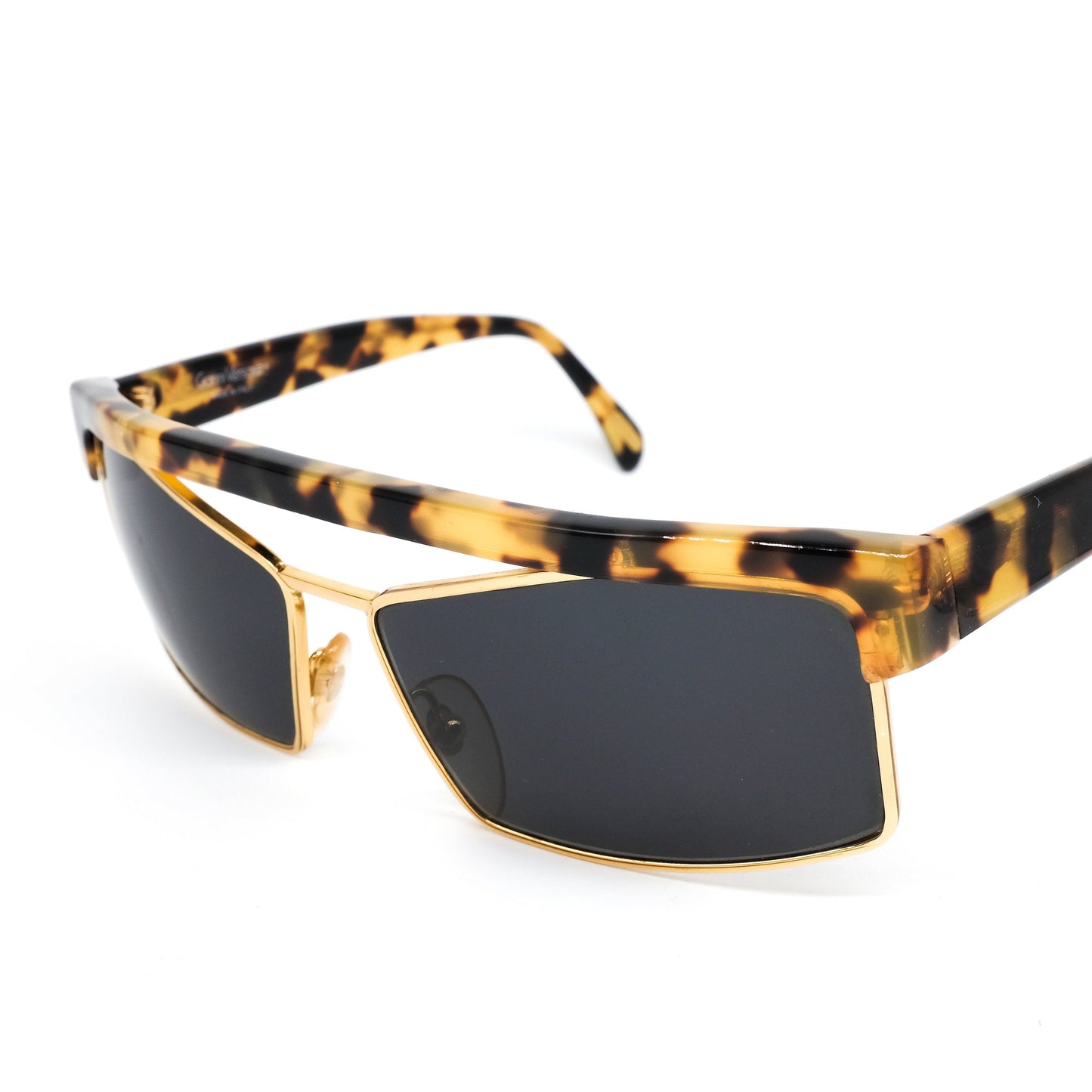 Gianni Versace s02 medusa cello tortoise flat browline sunglasses with biker style square lenses in black Made in Italy, NOS 1990s