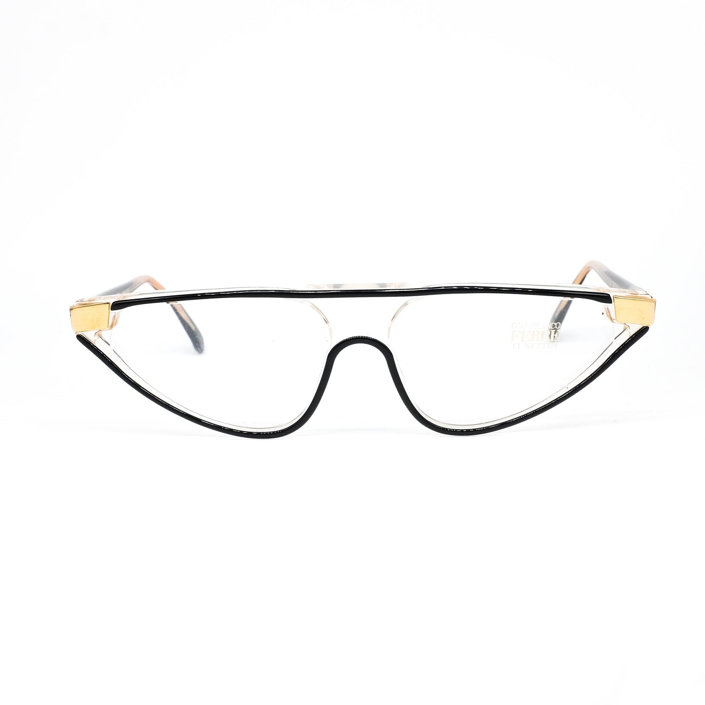 Gianfranco Ferrè GFF 36 shield style black rim eyeglasses frames, NOS 1990s made in Italy.