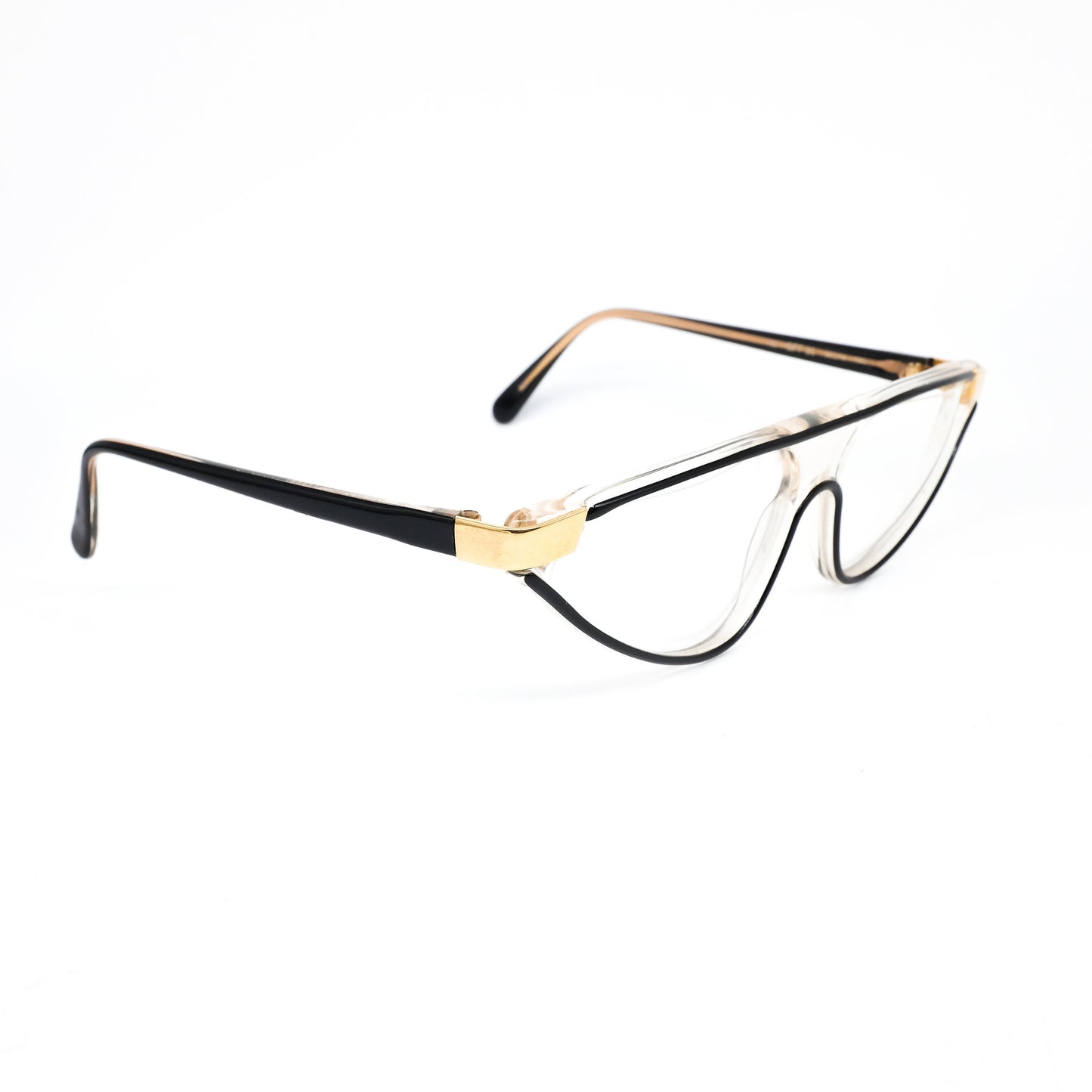 Gianfranco Ferrè GFF 36 shield style black rim eyeglasses frames, NOS 1990s made in Italy.