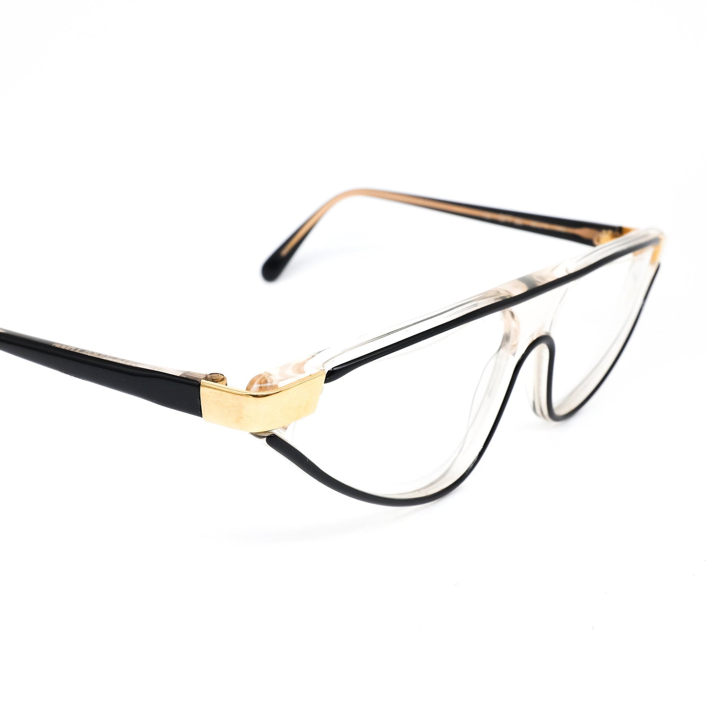 Gianfranco Ferrè GFF 36 shield style black rim eyeglasses frames, NOS 1990s made in Italy.