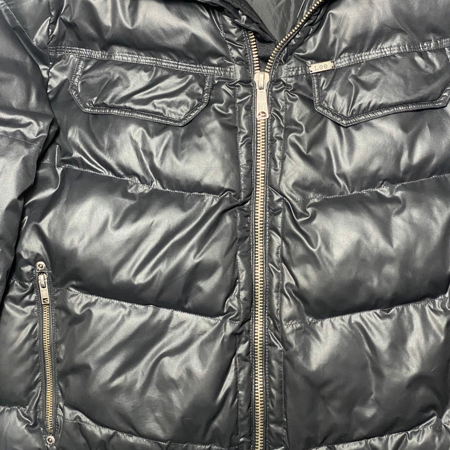 Lee black hooded puffer down goose feather jacket, NOS 90s