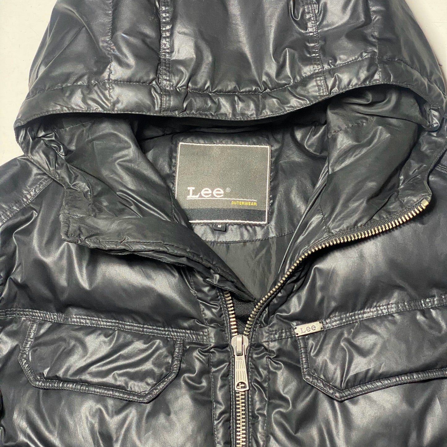 Lee black hooded puffer down goose feather jacket, NOS 90s