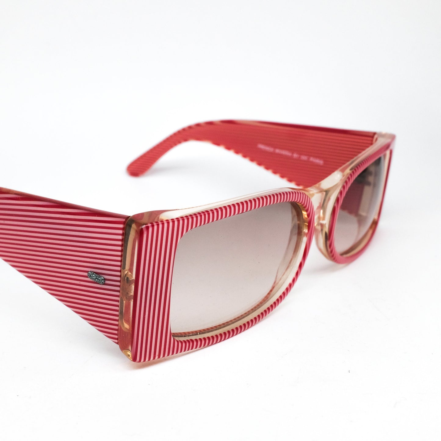 IDC french riviera square rim sunglasses in red/clear pinstripe made in France in the 80s