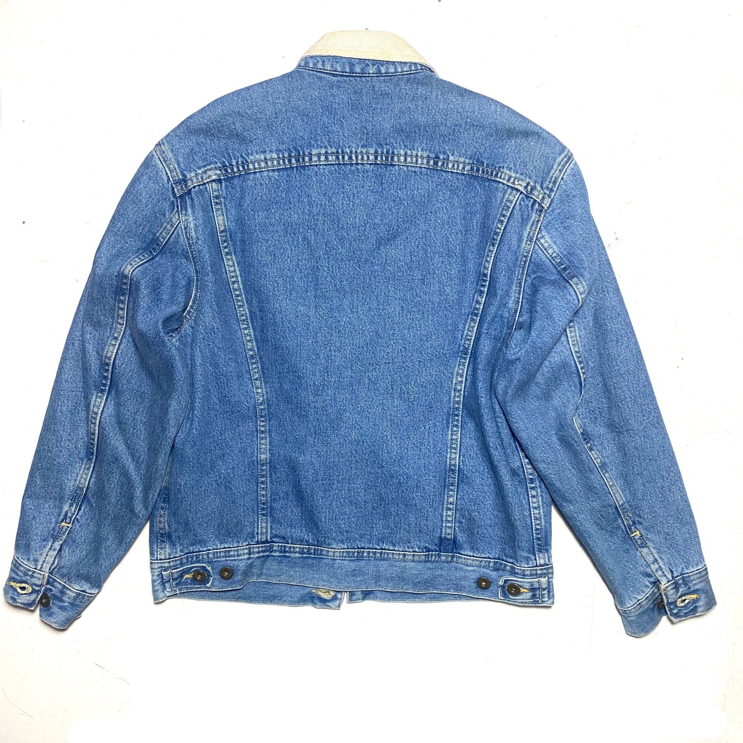 Lee Dungarees denim trucker with flannel plaid lining, 80s made in USA great condition