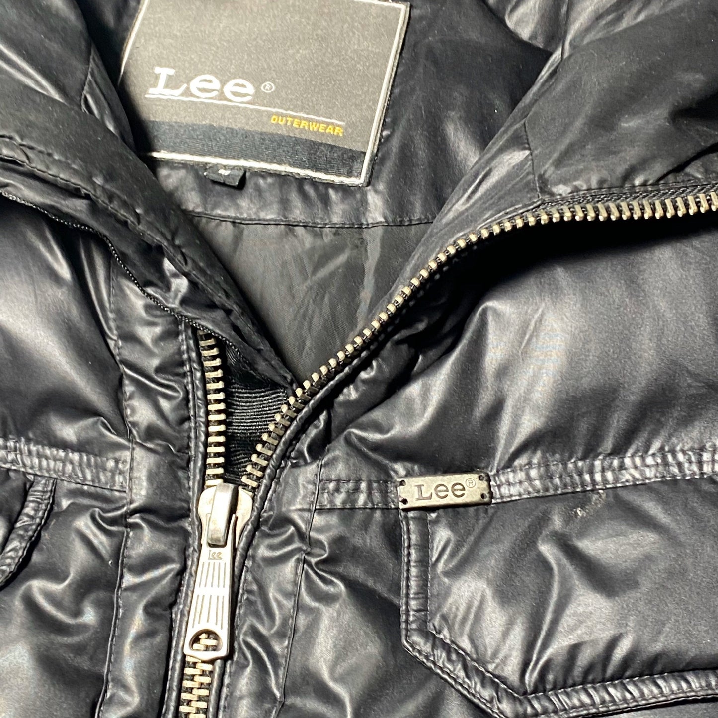 Lee black hooded puffer down goose feather jacket, NOS 90s