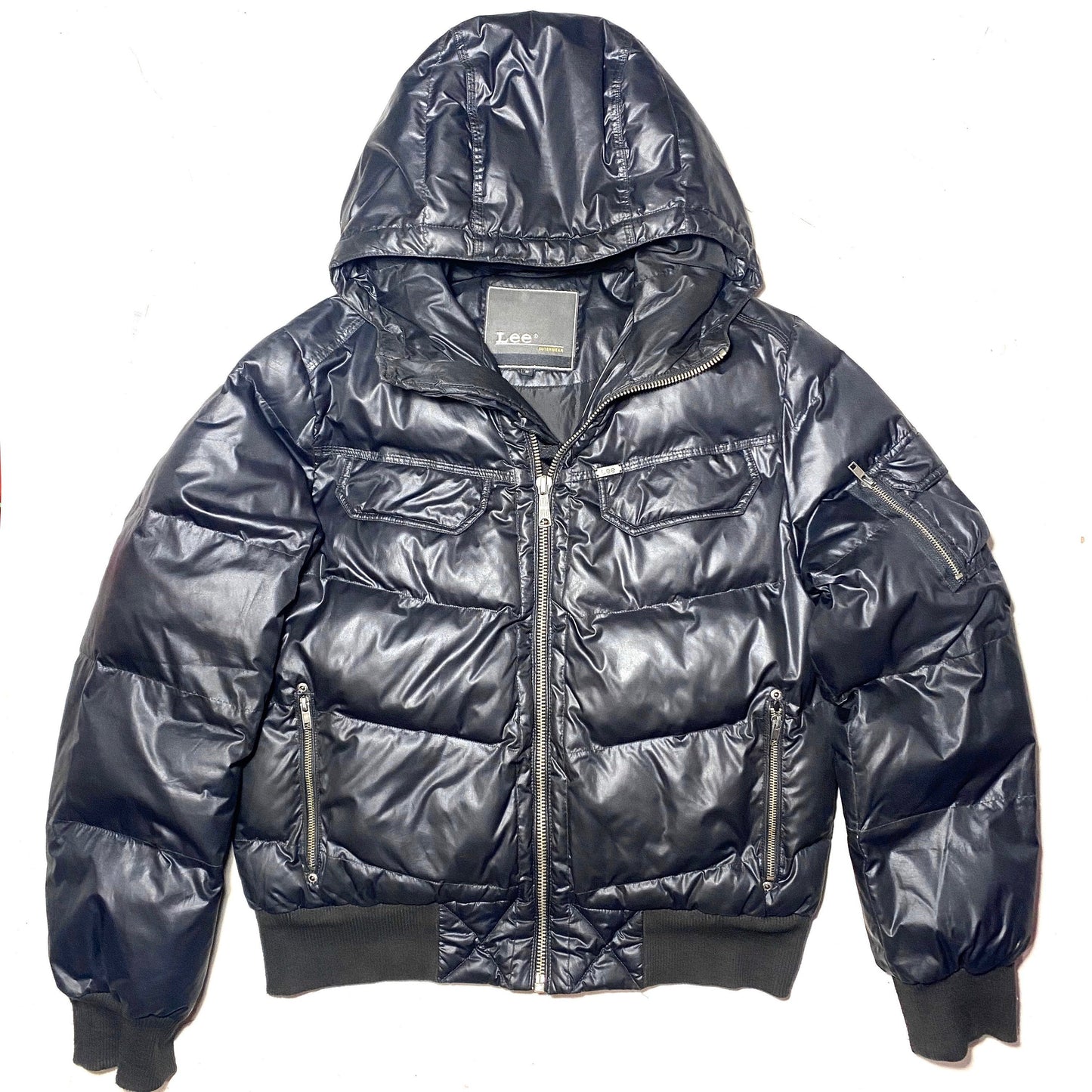 Lee black hooded puffer down goose feather jacket, NOS 90s
