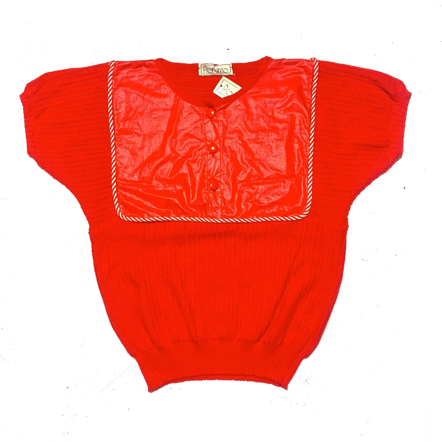 Profumo 1970s cute short sleeved knit cotton top made in Italy, very grease / pin up, new with tags