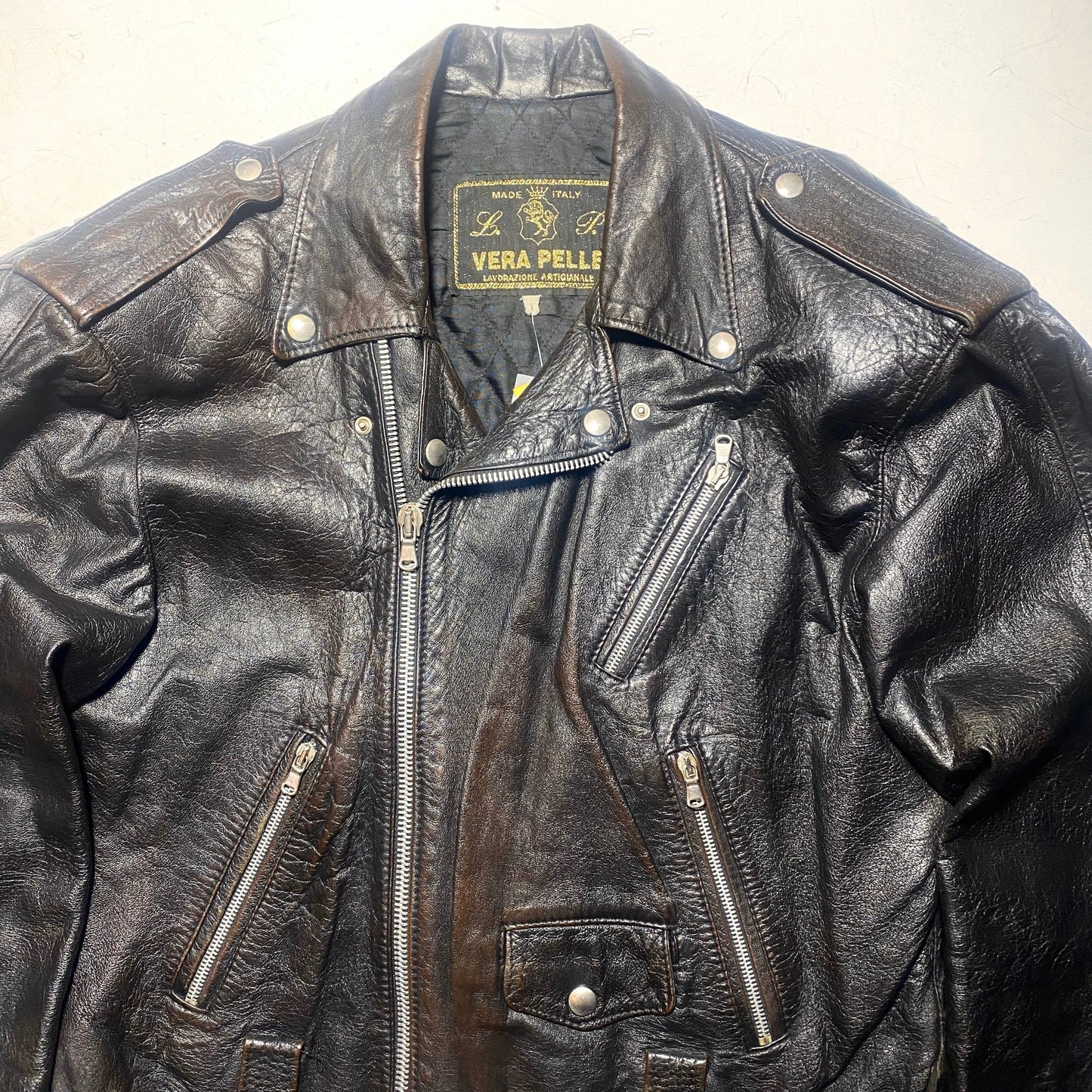 Black lambskin soft leather chiodo jacket made in Italy in the 80s, sz L great condition