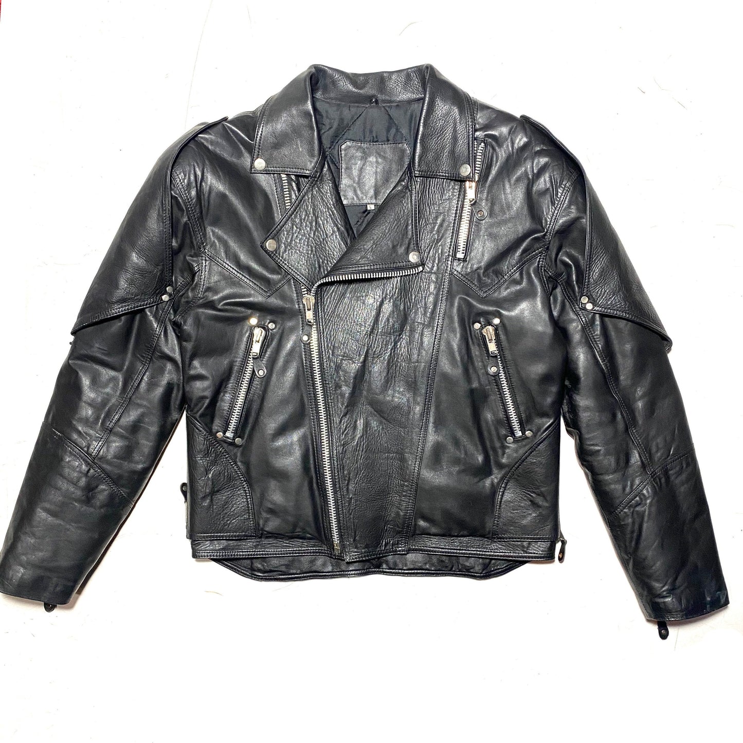 One of a kind Fetish black leather biker jacket full of zippers and incredibly detailed, 1980s Italy, mint