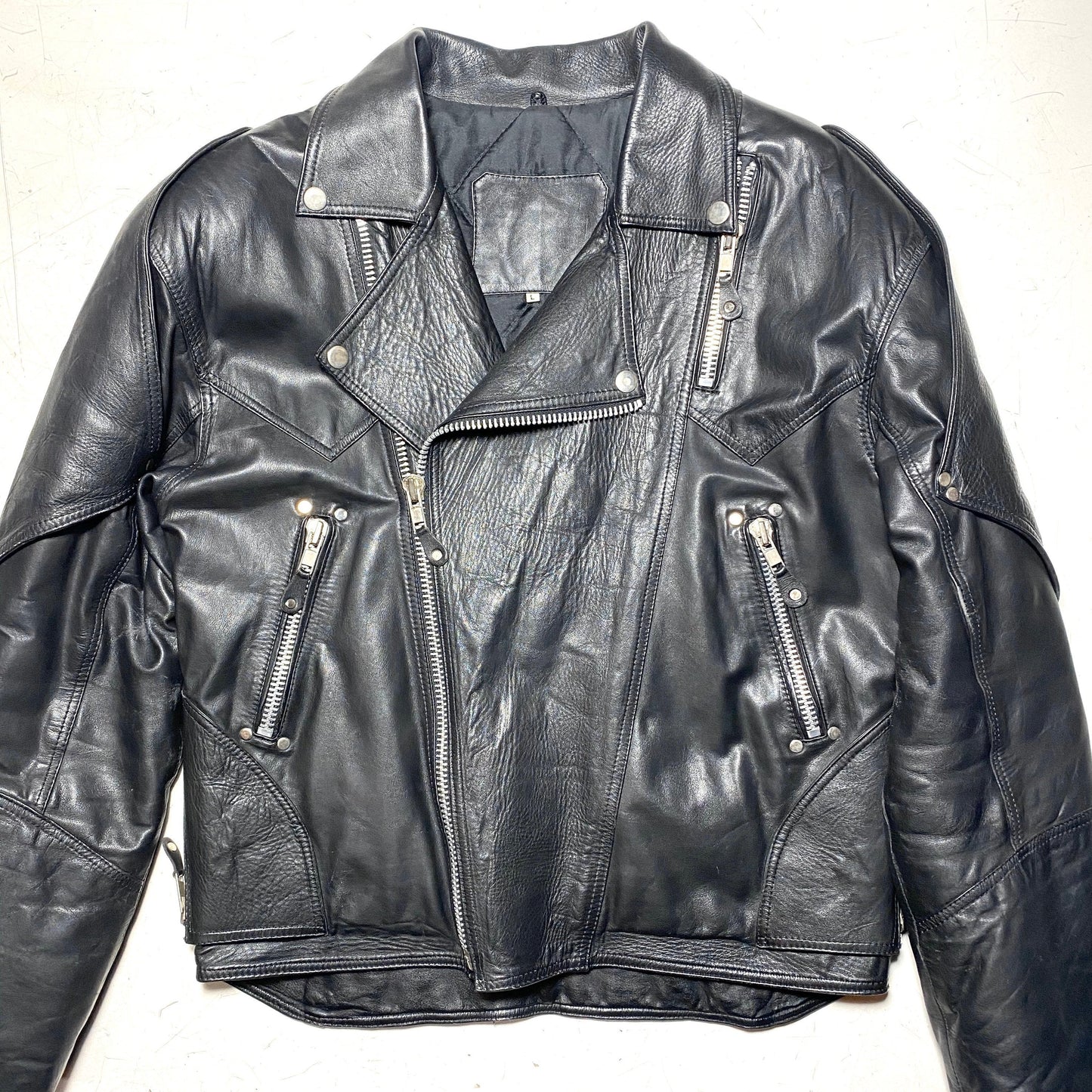 One of a kind Fetish black leather biker jacket full of zippers and incredibly detailed, 1980s Italy, mint
