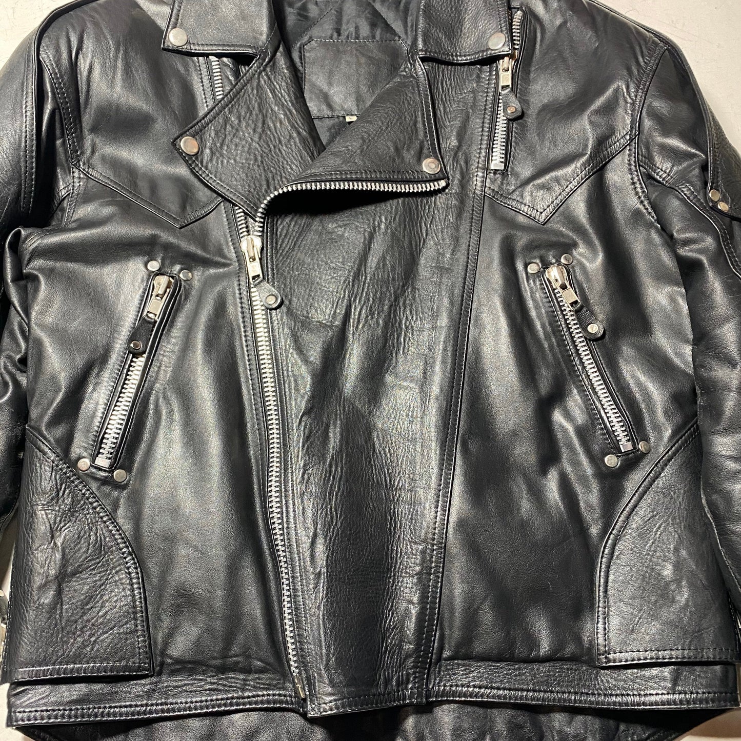 One of a kind Fetish black leather biker jacket full of zippers and incredibly detailed, 1980s Italy, mint