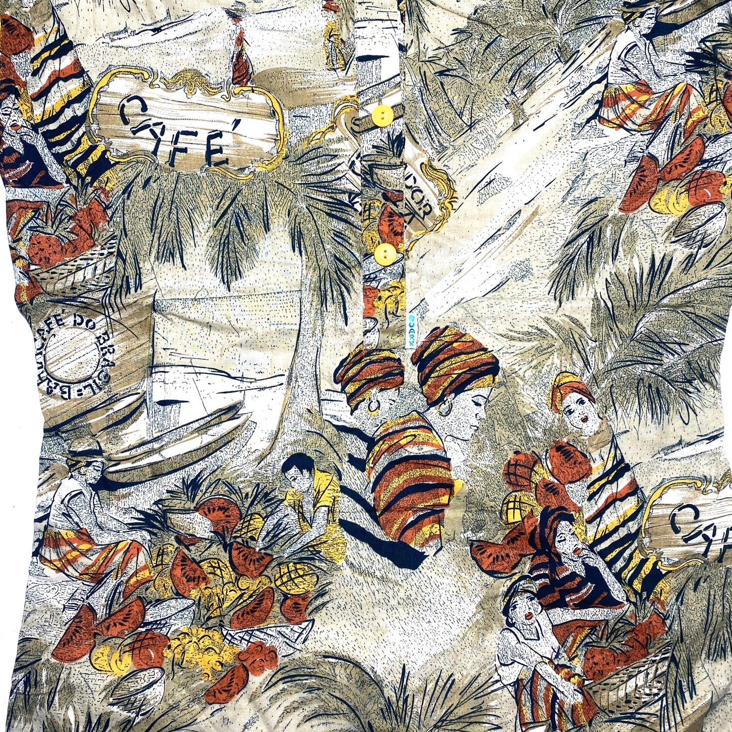 Cotton shirt with Brazil Coffe plants themed allover print, 80s mint condition