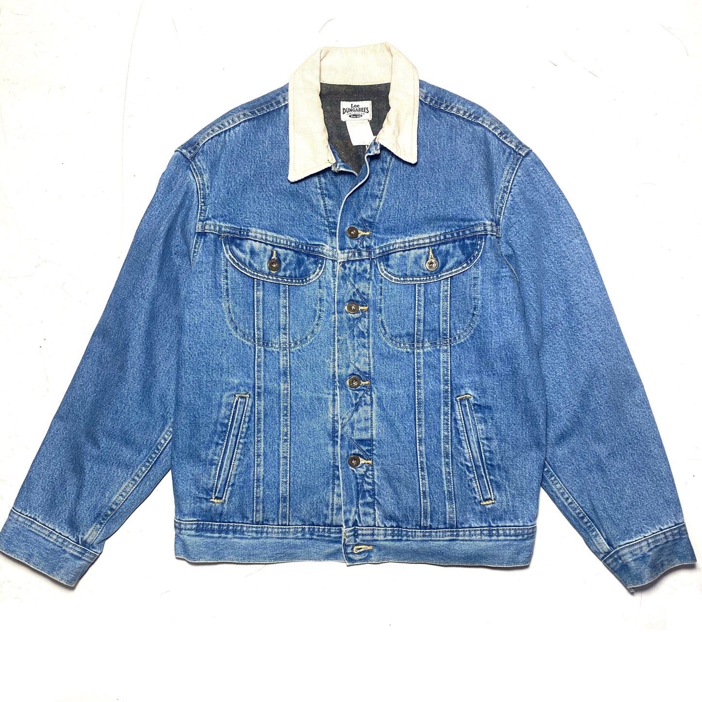 Lee Dungarees denim trucker with flannel plaid lining, 80s made in USA great condition