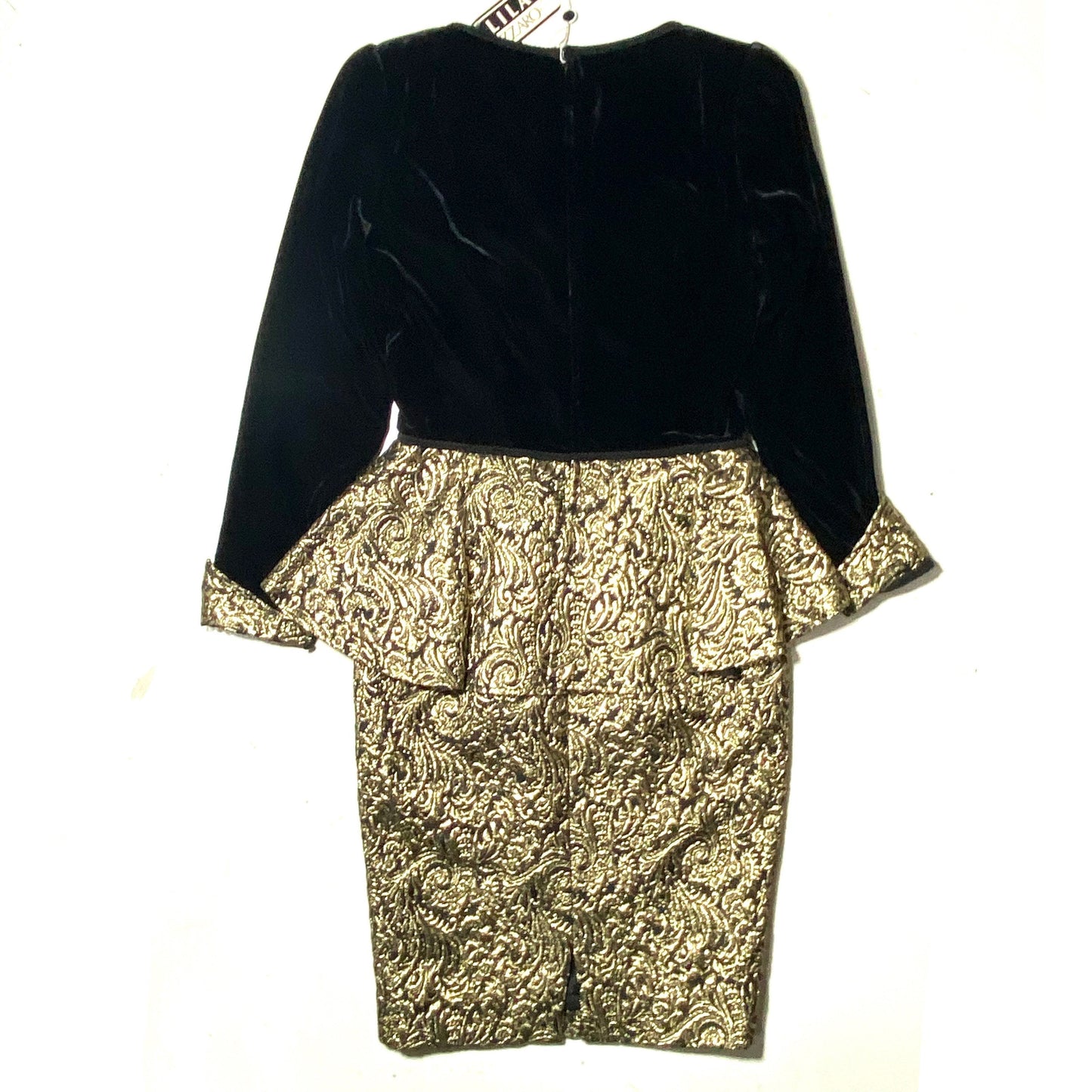 Dalila Dilazzaro NWT 80s black velvet / golden metal/wool broquade elegant evening dress, mint