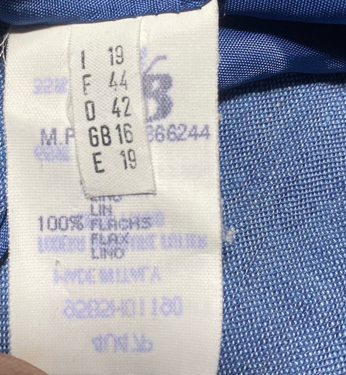 Krizia Per Te baby blue 100% linen Japanese workwear inspired jacket sz FR44 GB16