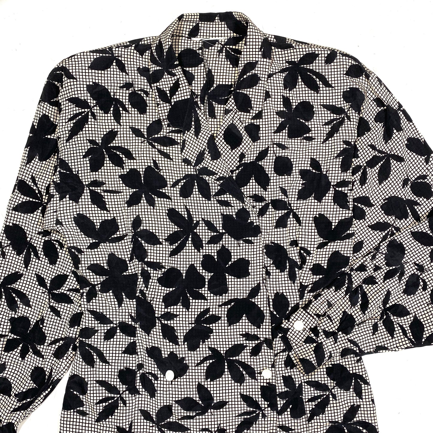 Genny pure silk checkered/floral b-w jacket / blouse made in Italy sz US 8, mint