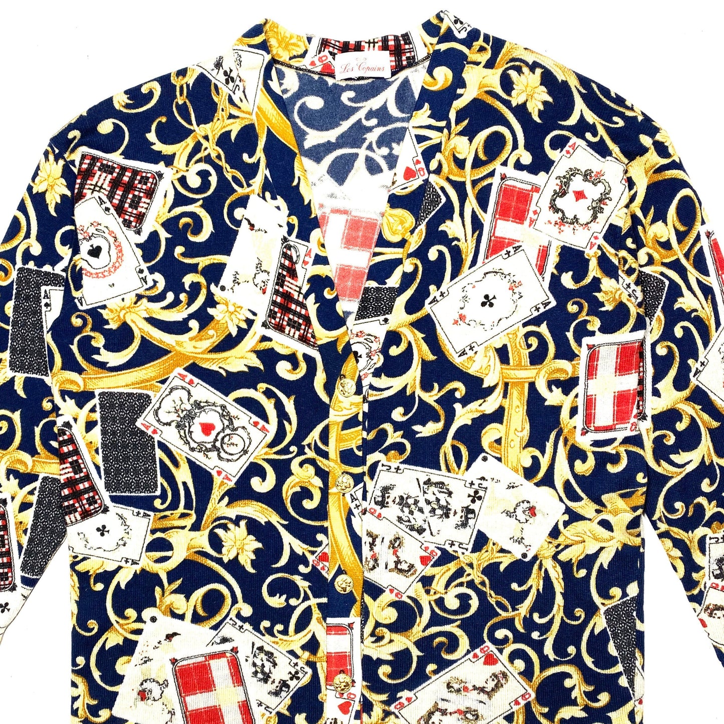 Les Copains stunning baroque cardigan with card playing themed print allover, in mint condition sz M/L ladies