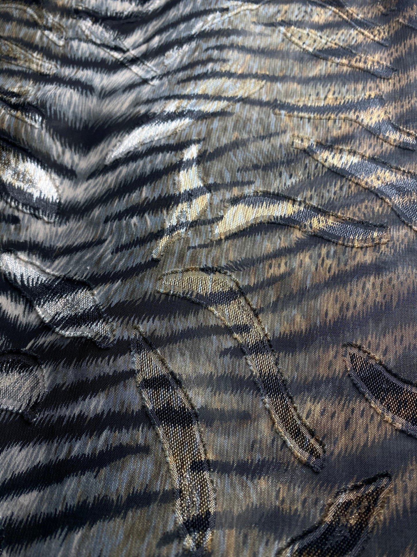 Marco Pecci luxury tranparent tulle blouse with tiger-animal print/ Jacquard inserts, sz M 80s Italy mint