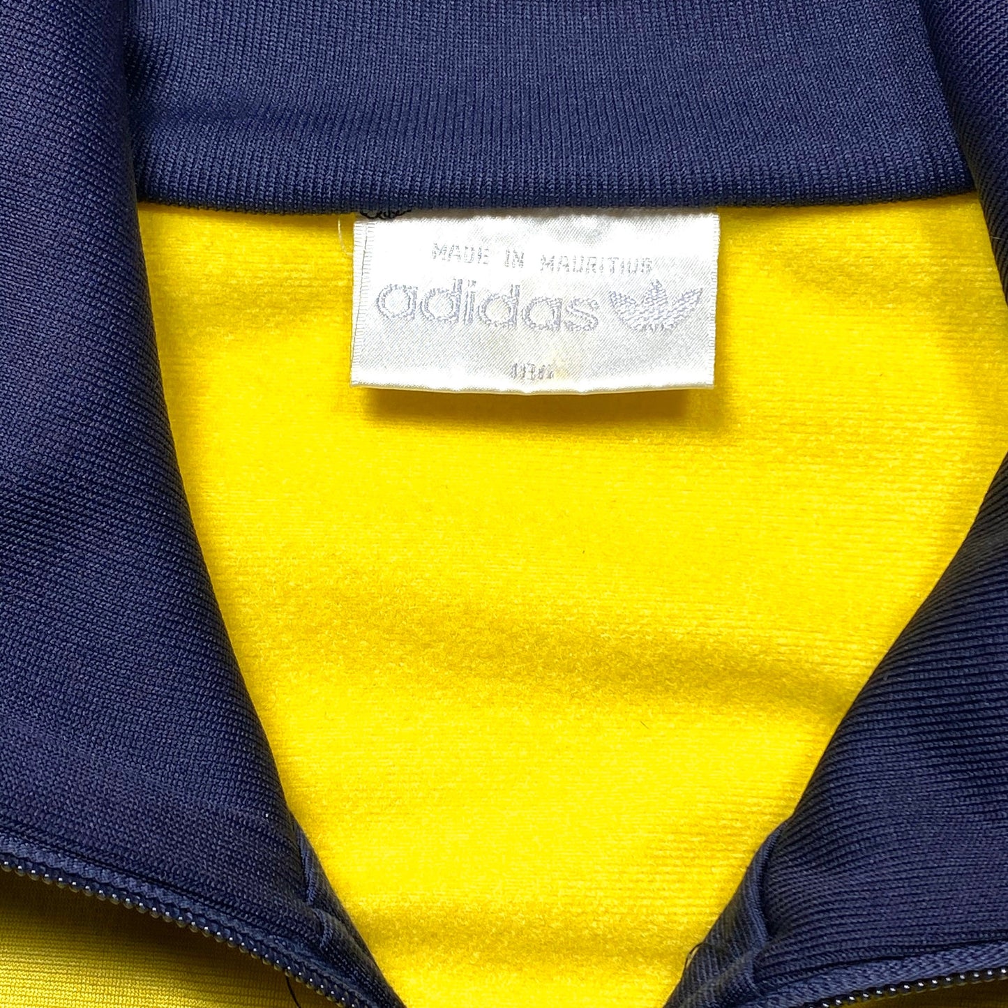 Adidas 90s navy/yellow/gray satin fleece tracktop jacket, mint condition sz 186 XL