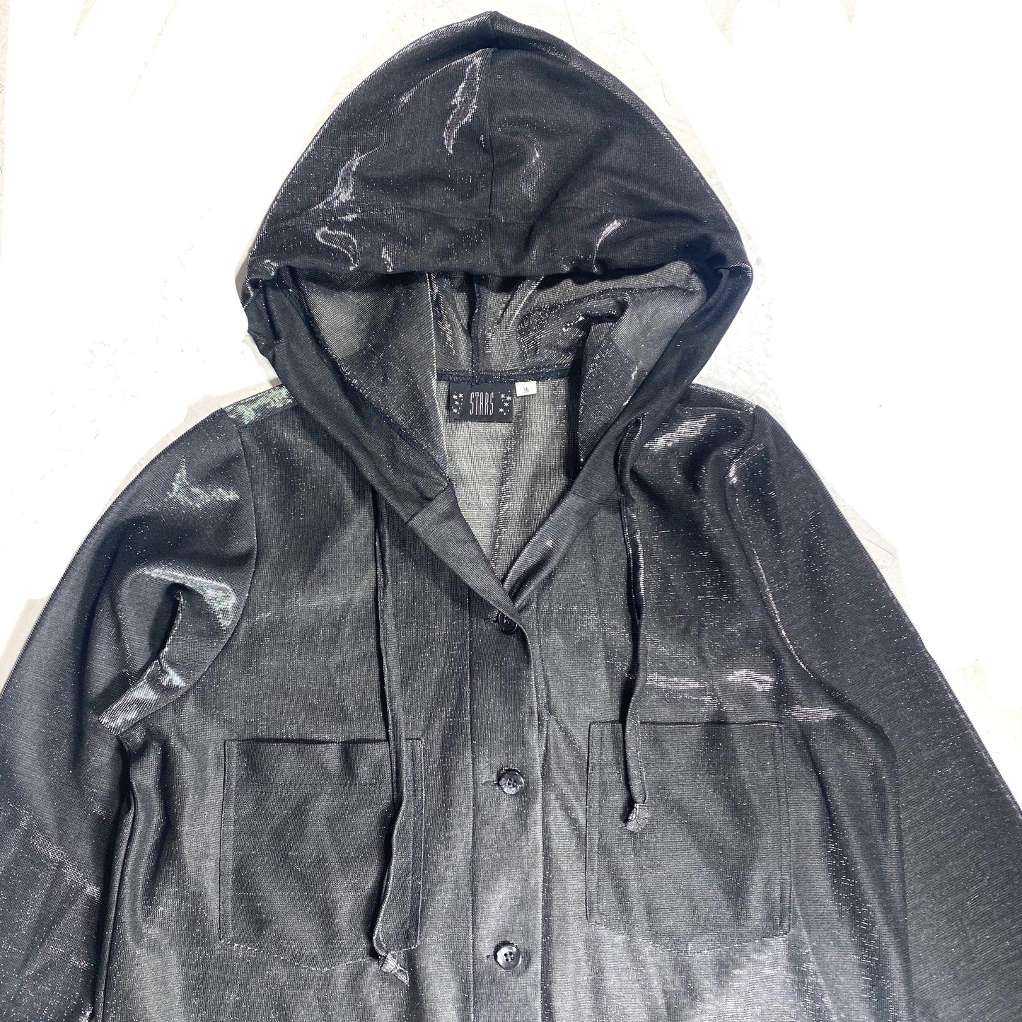 Stars sparkling translucent lurex blouse, hip hooded pattern, mint condition sz S, Italy 90s Mint condition