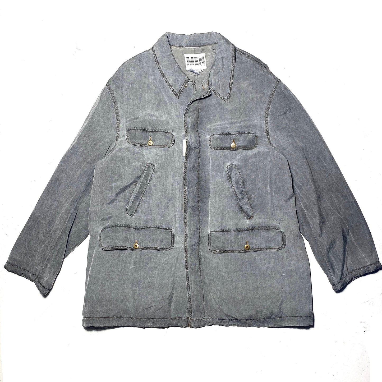 MEN go silk 100% classy washed grey utility style jacket, new old stock with tags