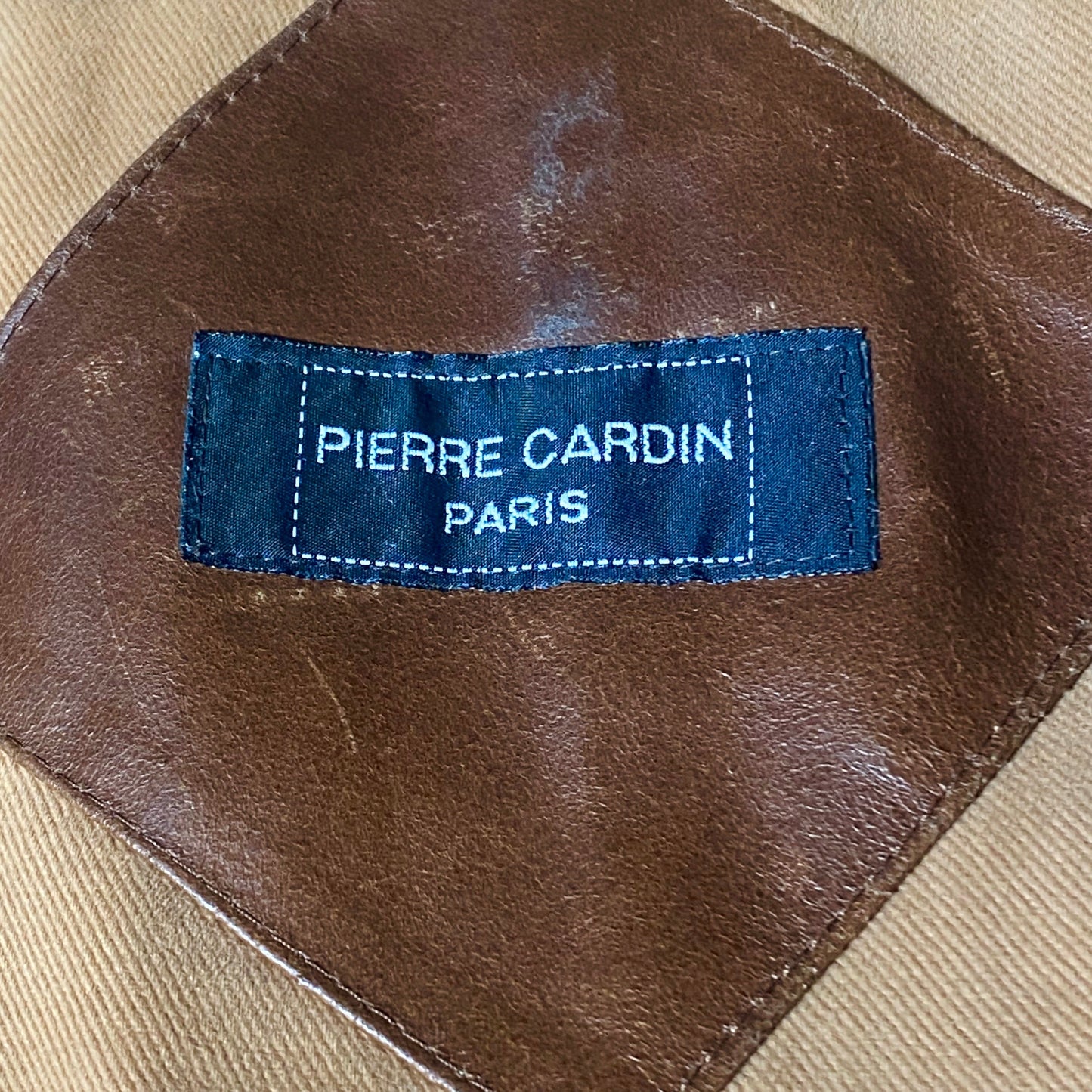 Pierre Cardin Paris tan leather trench / jacket with beige canvas lining, 80s Italy