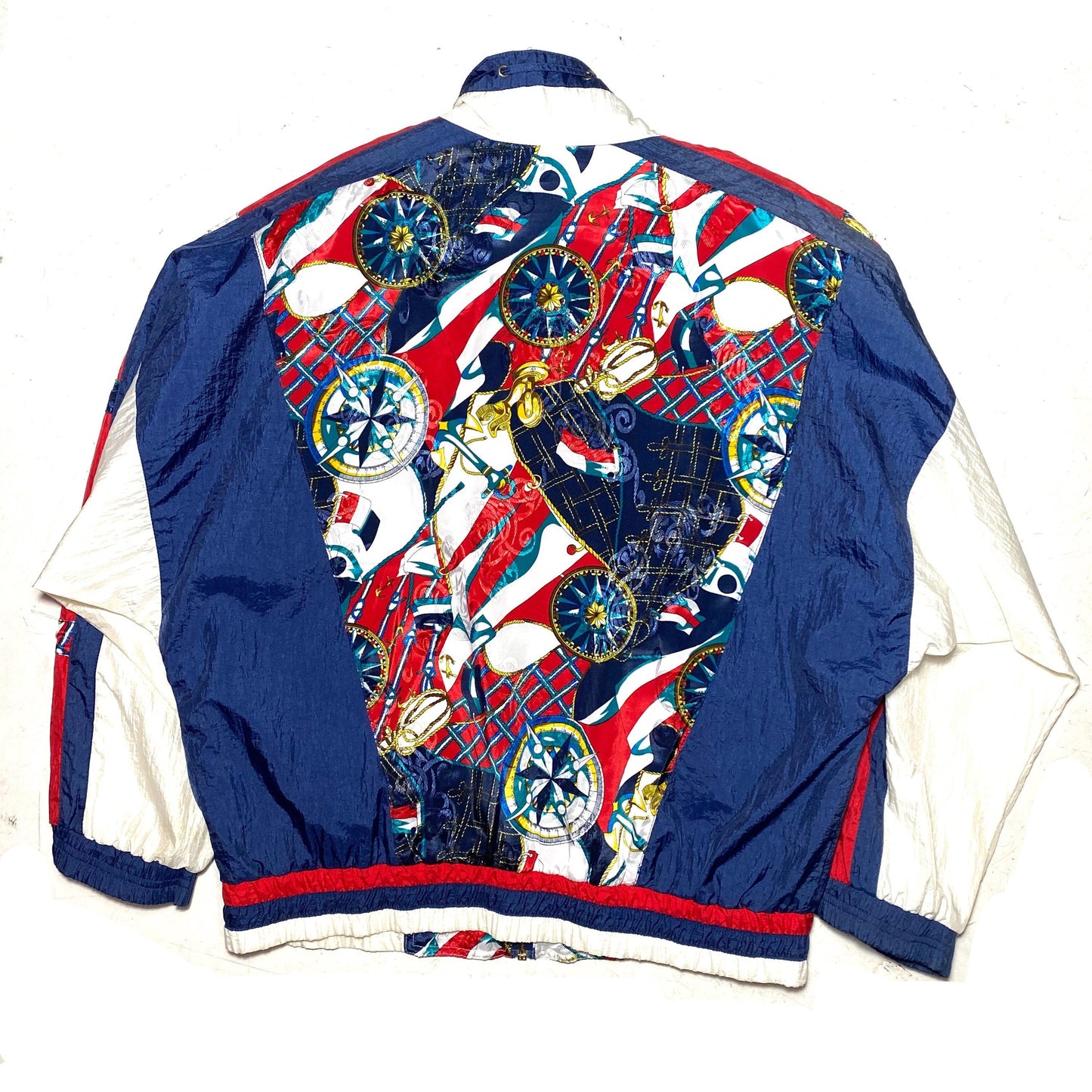 River Edge baroque nautical print windbreaker / tracktop jacket sz L, mint