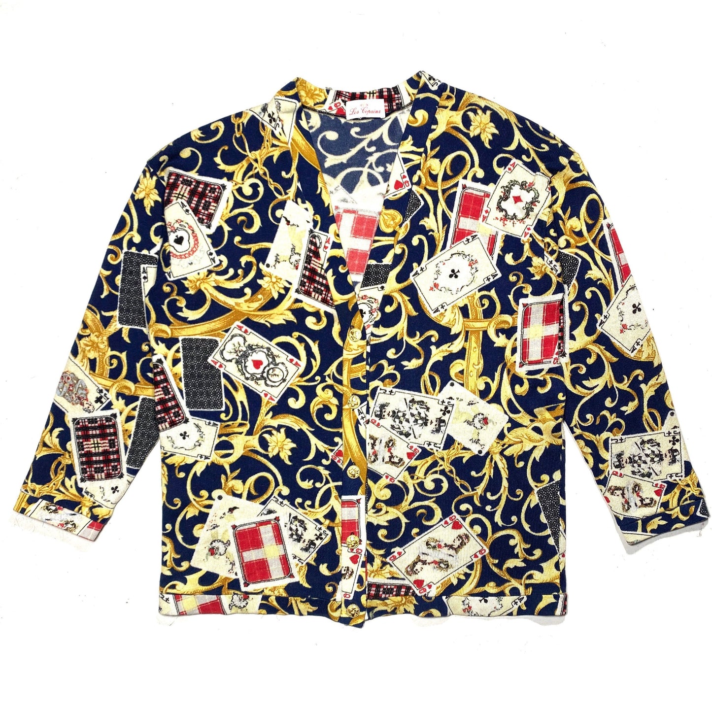 Les Copains stunning baroque cardigan with card playing themed print allover, in mint condition sz M/L ladies