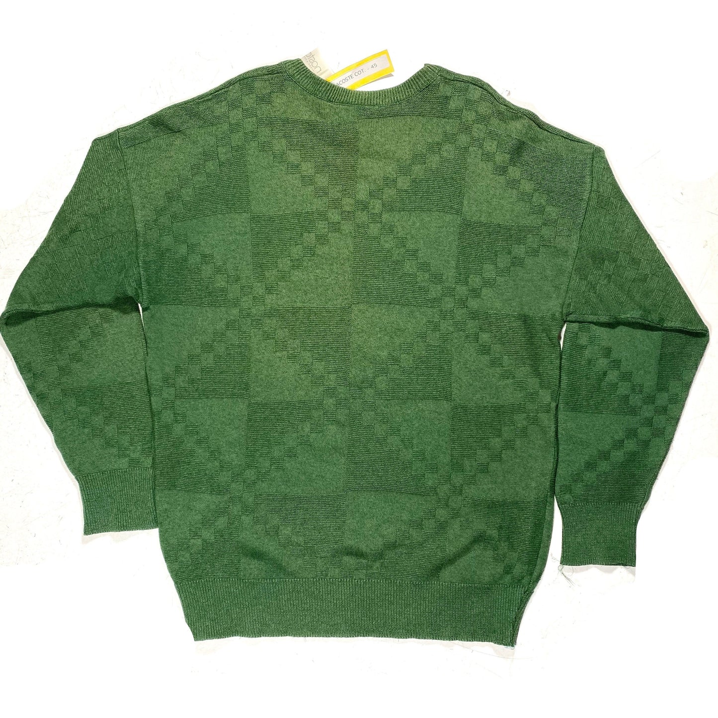 Lacoste green cotton pullover with geometrical tone on tone allover, mint condition sz 5